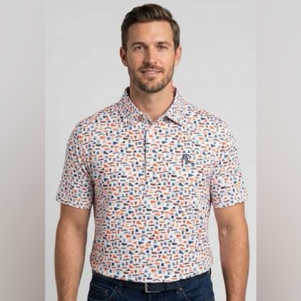Rhoback Men’s White UVA Gameday Collegiate Polo with Orange & Admiral Navy - L